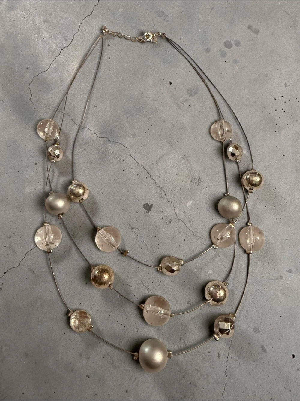 Layered Beaded Necklace in Gray & Gold Like New
